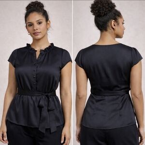 Apt. 9 Black Satin Blouse with Waist Tie